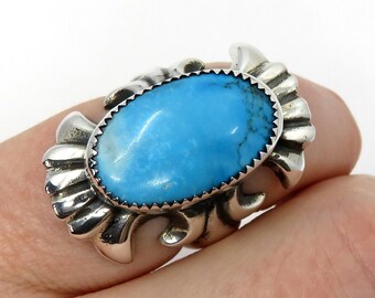 Solid Sterling Silver Navajo Oval Turquoise Ring by You Got The Silver size O (USA 7)  16 grams