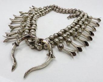 Vintage Sterling Silver Squash Blossom Necklace Naja Old Pawn Navajo 20" Length 102.5 grams Old Pawn