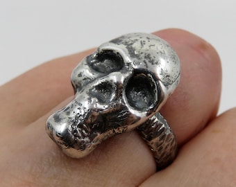 Solid Sterling Silver Victorian Skull Ring Memento Mori Mexican Biker 21.5 grams Keith Richards