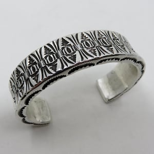 Vintage Sterling Silver Navajo Heavily Stamped Cuff Bangle by renown artisan Marian Nez 97 grams