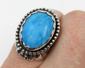 Solid Sterling Silver Navajo Oval Turquoise Ring by You Got The Silver size O (USA 7)  19 grams