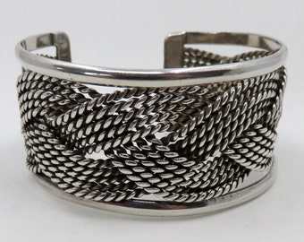 Vintage Heavy Sterling Silver Mexico Taxco Rope Weave Bangle Cuff 75.1 grams