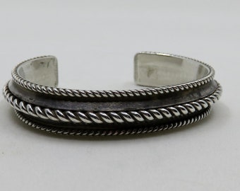 Vintage Sterling Silver Navajo Overlay Bangle Cuff 43.6 grams signed by the artisan Tom Hawk