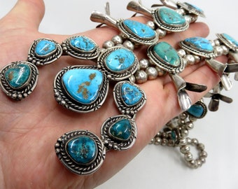 Heavy 248 Gram Vintage Native American Navajo Turquoise Sterling Silver Squash Blossom Necklace Heavy 248 Gram Vintage Native American Navajo Turquoise Sterling Silver Squash Blossom Necklace