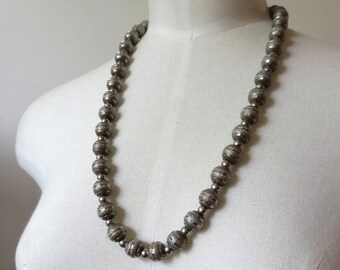 Vintage Sterling Silver Textured Beads Necklace Old Pawn Style 24.5" length 92.5 grams