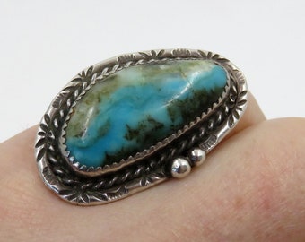 Vintage Solid Sterling Silver Navajo Turquoise Statement Ring by the artisan James Shay size P (USA 8)