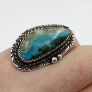 Vintage Solid Sterling Silver Navajo Turquoise Statement Ring by the artisan James Shay size P (USA 8)