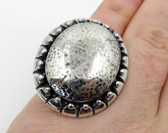Solid Sterling Silver Navajo Taxco Style Heavy Oval Textured Ring by You Got The Silver