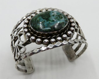 Vintage Taxco Solid Sterling Silver Turquoise Thunderbird Bangle Cuff 48 grams by the Mexican artisan J Gomes