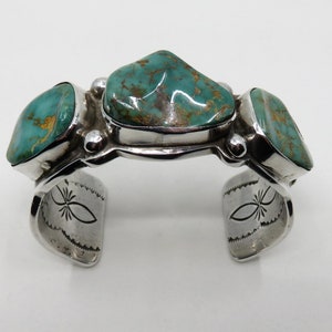 Vintage Riesige Sterling Silber Navajo Royston Türkis Armreif Cuff vom Handwerker Lee Bennett 124 Gramm
