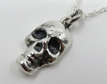 May include: A silver skull pendant necklace. The skull is detailed and has a textured finish.