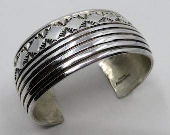 Vintage Navajo Sterling Silver Huge Stamped Bangle Cuff 65 grams by the artisan Douglas Etsitty