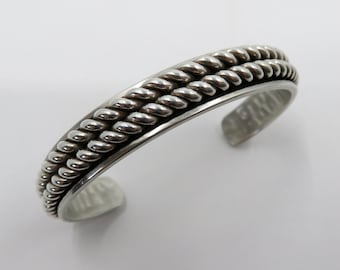 Vintage Sterling Silver Navajo Double Twist Rope Cuff Bangle 40 grams