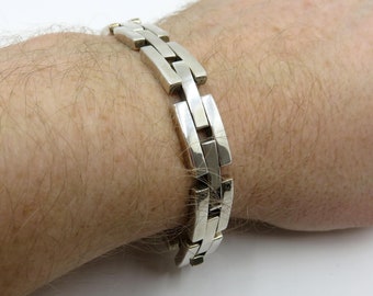 Vintage Sterling Silver Mid Century Modern Heavy Link Bracelet 8.5" length 64.5 grams by Fred Bennett