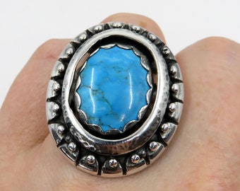 Solid Sterling Silver Huge Navajo Shadowbox Turquoise Ring by You Got The Silver size U (USA 10.5)  27.5 grams