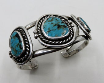 Vintage Sterling Silver Navajo Multi Turquoise Bangle Cuff 62.7 grams Old Pawn