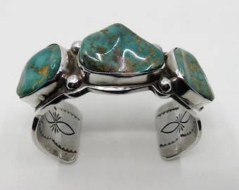 Vintage Huge Sterling Silver Navajo Royston Turquoise Bangle Cuff by the artisan Lee Bennett 124 grams