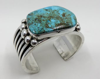 Vintage Huge Sterling Silver Navajo Turquoise Bangle Cuff by the artisan Albert Lee 159 grams