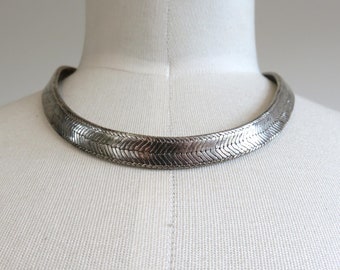 Vintage Rajasthan Indian Sterling Silver Flat Snakechain Woven Link Necklace Choker 16" Length 87.6 grams