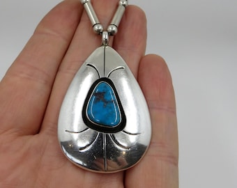 Vintage Navajo Sterling Silver Turquoise Shadowbox Pendant Necklace