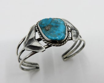 Vintage Sterling Silver Navajo Turquoise Cuff Bangle 21 grams