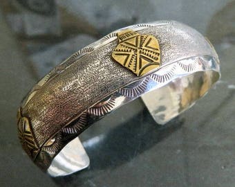 Vintage Sterling Silver Storyteller Bangle Cuff by Navajo artisan Emma Romancito 20.2 grams