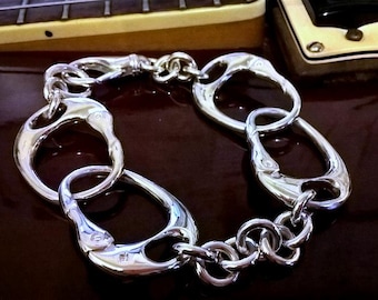 Solid Sterling Silver Keith Richards Heavy Handcuff Bracelet