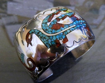 Vintage Sterling Silver Turquoise & Coral Cuff Bangle Navajo