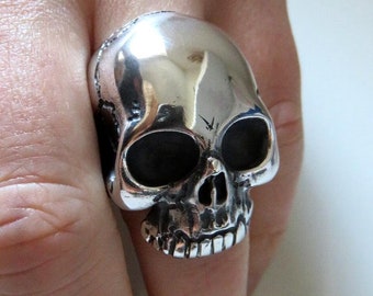 Solid Sterling Silver Huge Anatomical Skull Ring Keith Richards Memento Mori Day Of The Dead 65 grams