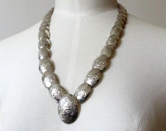 Vintage Sterling Silver Stamped Navajo Pearl Beads Necklace Old Pawn Graduated 22" length