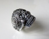 Heavy Sterling Silver Sugar Skull Ring Mexico Day Of The Dead