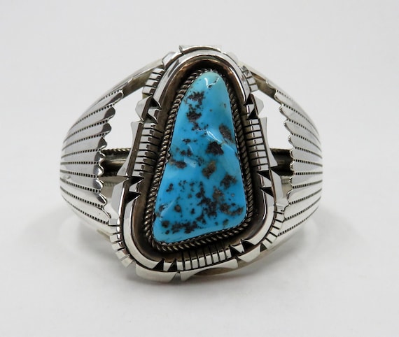 Vintage Huge Sterling Silver Navajo Turquoise Bangle Cuff 76 grams by the artisan Elisabeth Guerro