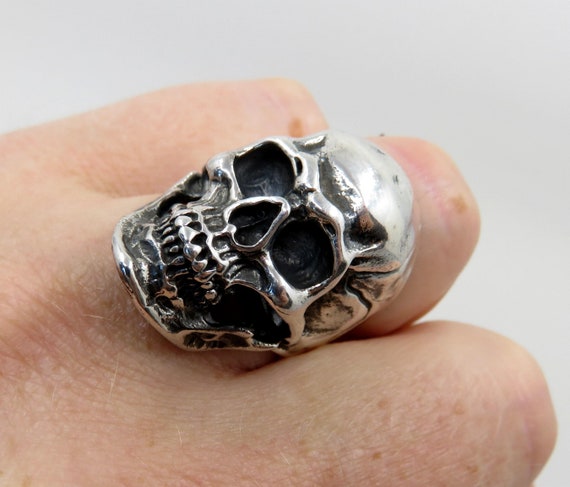 Solid Sterling Silver Skull Ring Full Jaw Anatomical Skull Ring Keith Richards