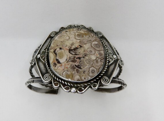 Vintage Sterling Silver Navajo Huge Fossil Coral … - image 8