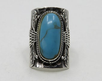 Vintage Solid Sterling Silver Turquoise Navajo Ring size L (USA 5.75)