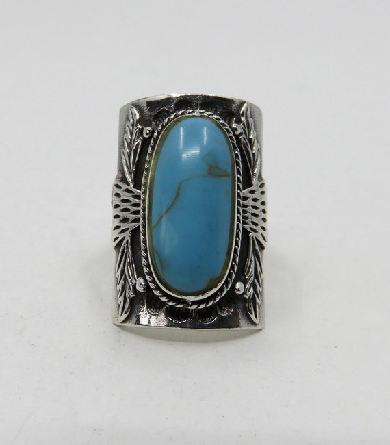 Vintage Solid Sterling Silver Turquoise Navajo Ring size L (USA 5.75)