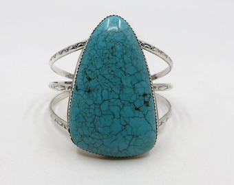 Vintage Sterling Silver Navajo Huge Teardrop Turquoise Bangle Cuff 45.2 grams Old Pawn