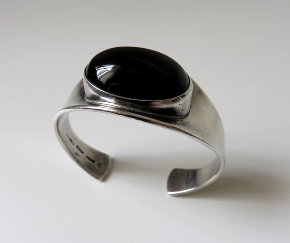 Vintage Denmark Sterling Silver Onyx Cuff Bangle No 19 Bent