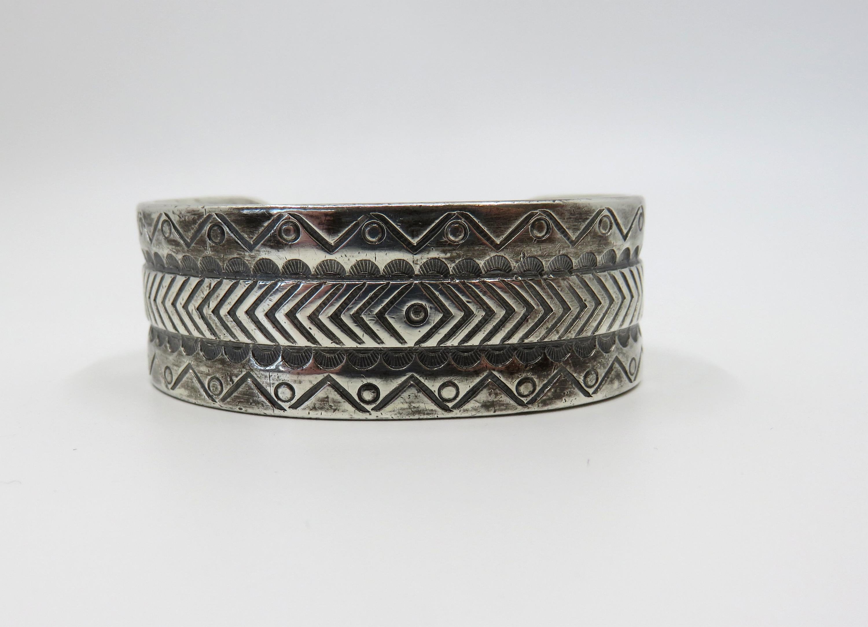 Vintage Navajo Sterling Silver Stamped Bangle Cuff 74.5 Vintage Navajo Sterling Silver Stamped Bangle Cuff 74.5