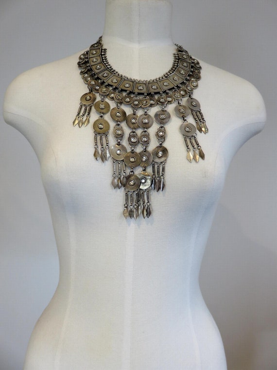 Vintage 800 Rajasthan Silver Necklace Bib Collar 16" Length -185.5 grams