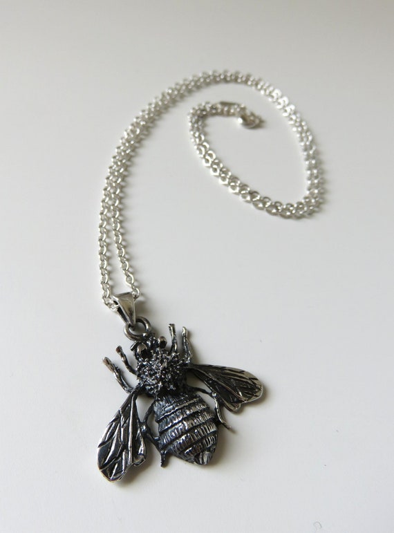 Solid Sterling Silver Bumblebee Pendant Necklace Silver Bee