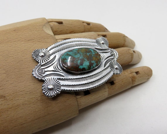 Solid Sterling Silver Huge Stamped Navajo Turquoise Ring by You Got The Silver size Q (USA 8)  32.2 grams