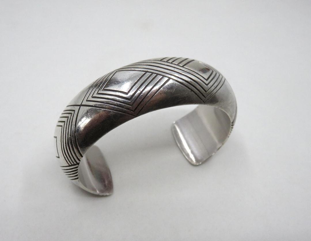 Vintage Navajo Sterling Silver Cuff Bangle: Albert Bighand Signed