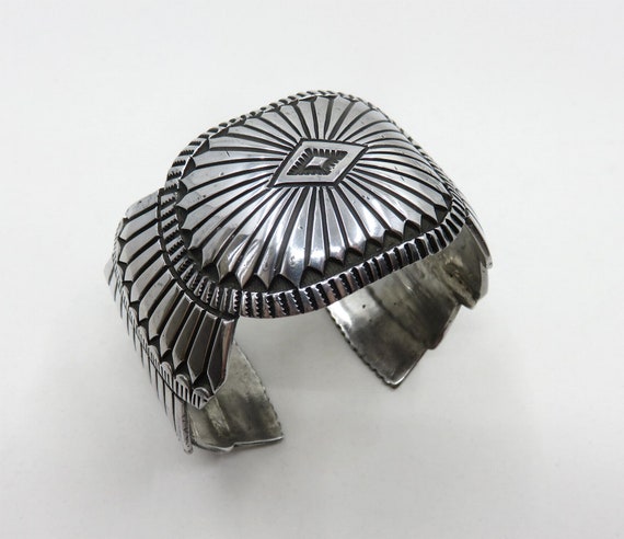 Vintage Huge Navajo Sterling Silver Huge Stamped Bangle Cuff by the artisan Kenneth Bill 173.5 grams Fit a 9-10" wrist