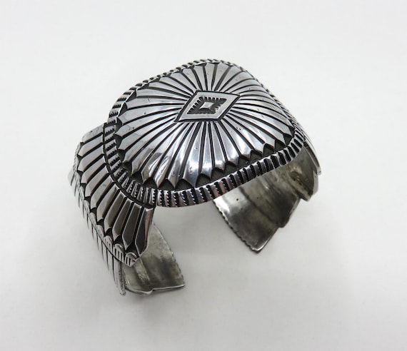 Vintage Huge Navajo Sterling Silver Huge Stamped Bangle Cuff by the artisan Kenneth Bill 173.5 grams Fit a 9-10" wrist