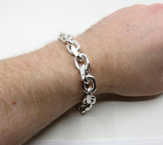 Vintage Sterling Silver Mid Century Modern Hammered Trace Link Bracelet 8" length 62.5 grams