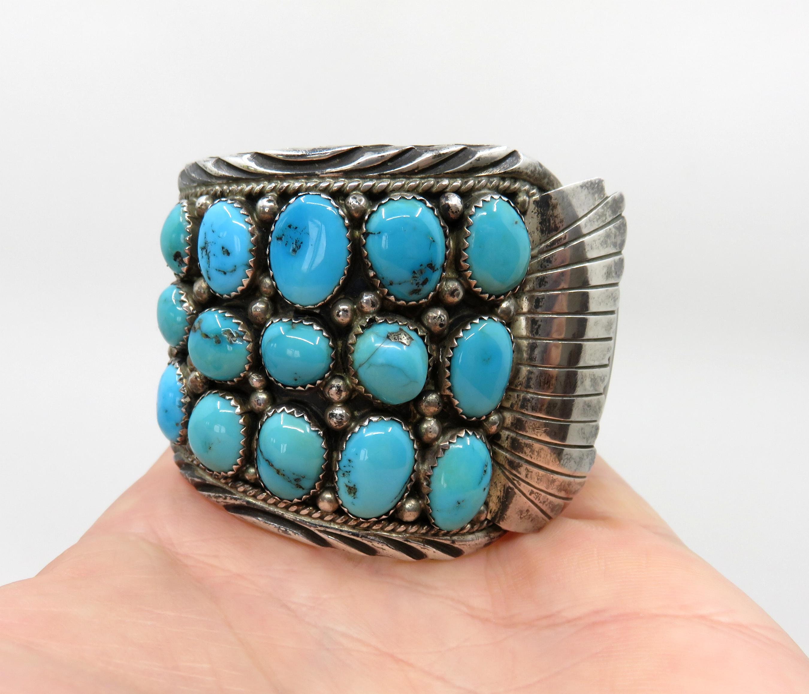 Vintage Huge Sterling Silver Navajo Turquoise Watch Bangle Vintage Huge Sterling Silver Navajo Turquoise Watch Bangle