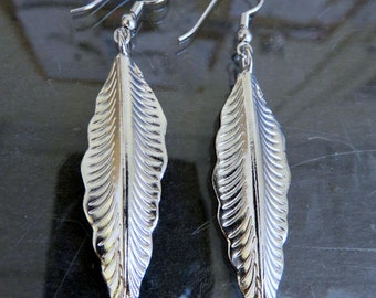 Sterling Silver Leaf Feather Drop Earrings