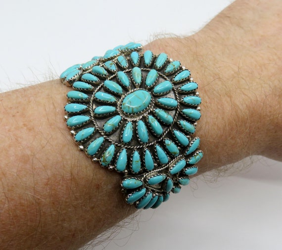 Vintage Sterling Silver Navajo Turquoise Bangle Cuff Petit