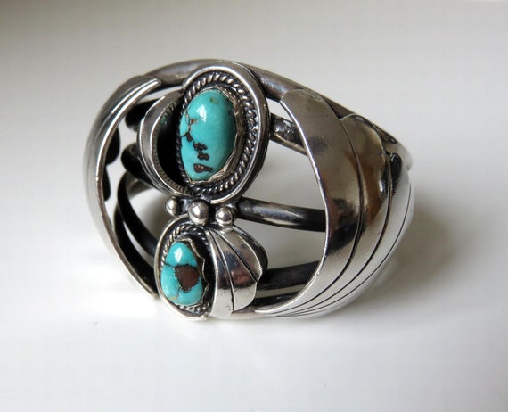 Vintage Huge Sterling Silver Navajo Turquoise Overlay Bangle Cuff 90 grams